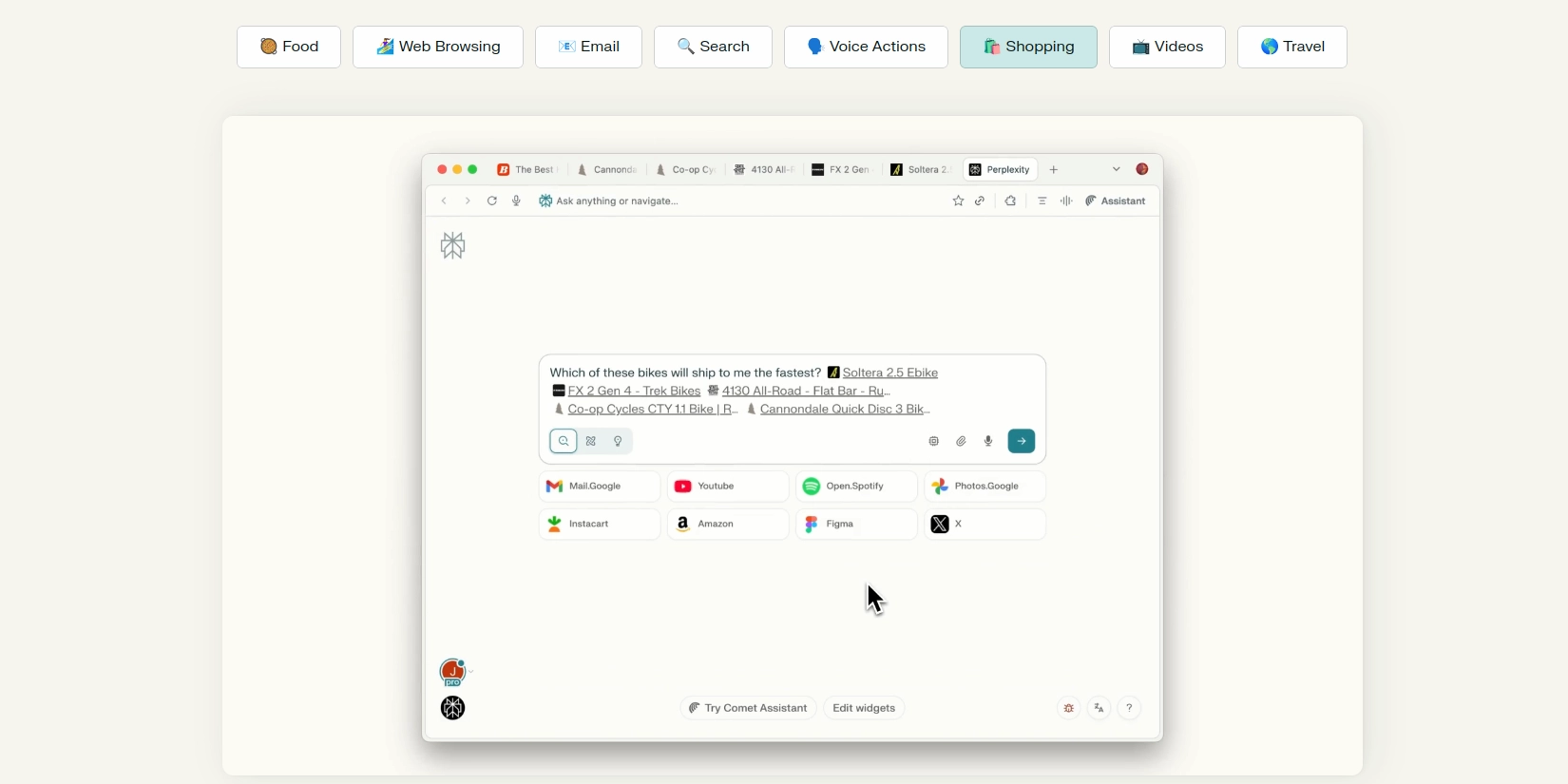 Выбор товара с помощью браузера Perplexity Comet