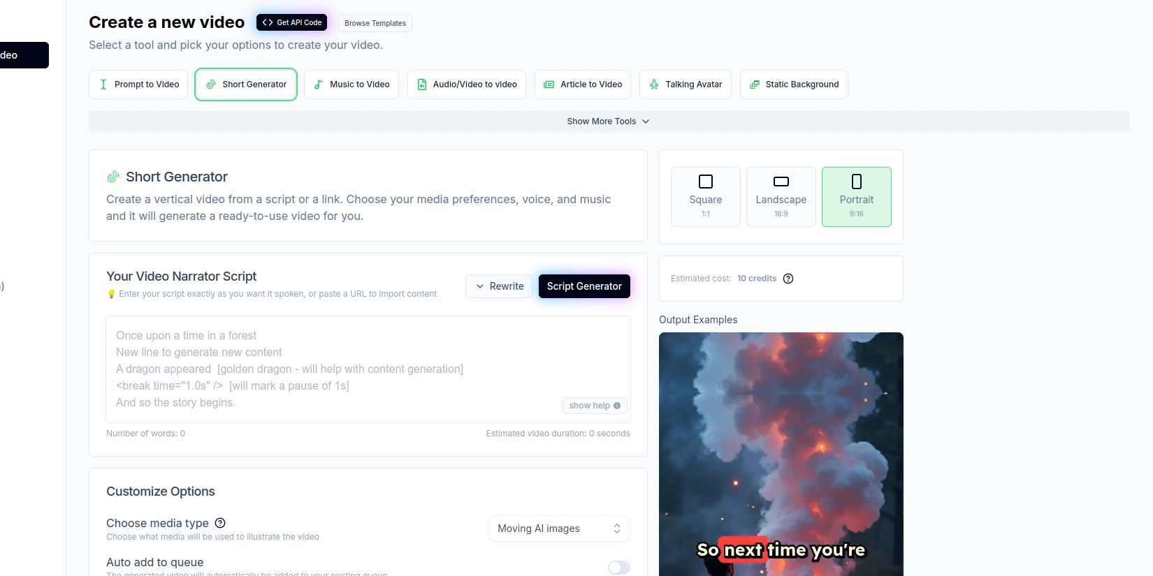 Генерация коротких клипов с помощью Revid AI
