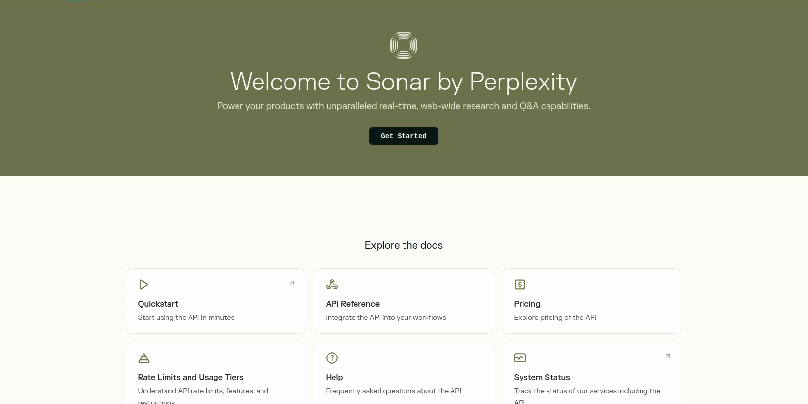 Страница документации Perplexity API