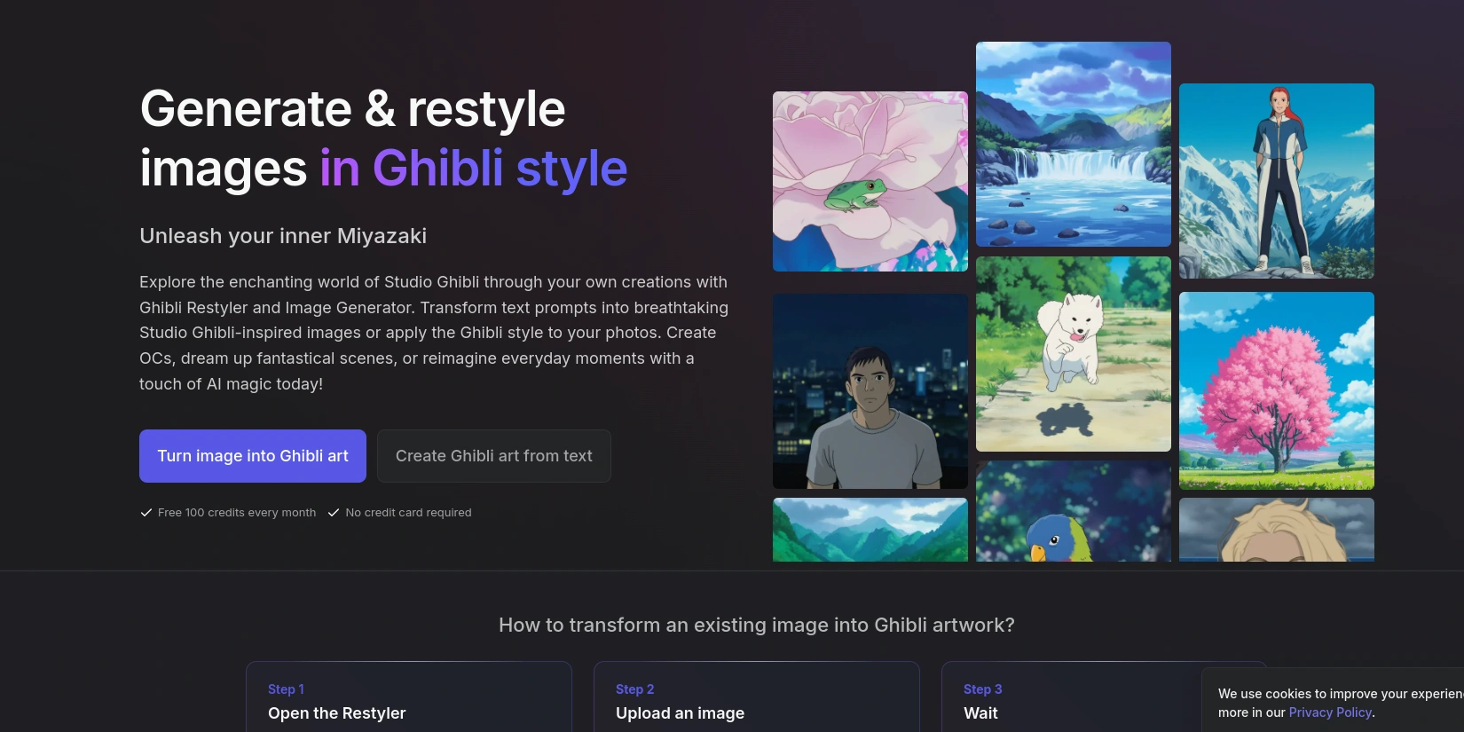 Страница сервиса GetImg Ghibli Generator