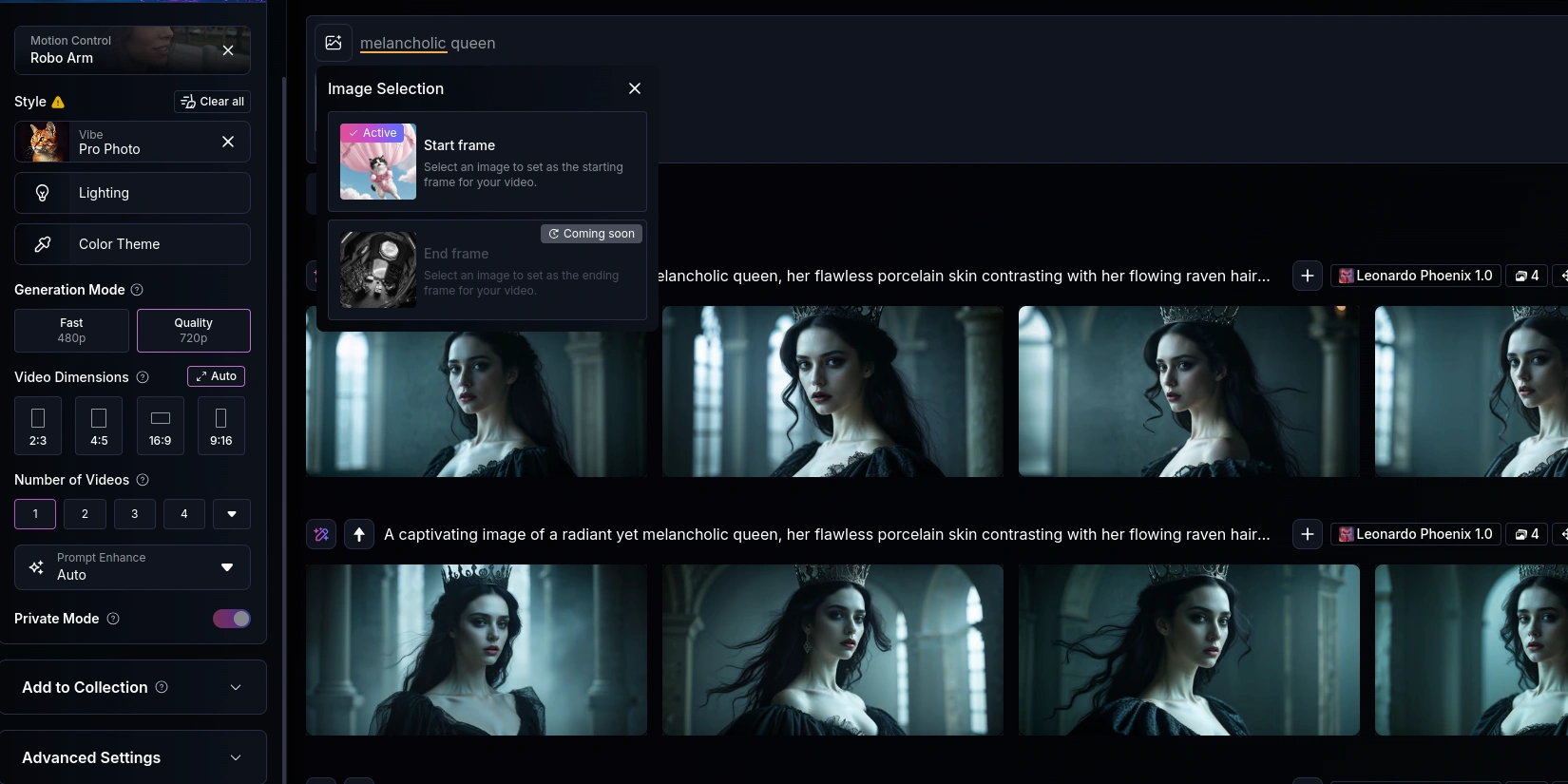 Настройка параметров для генерации видео в Леонардо