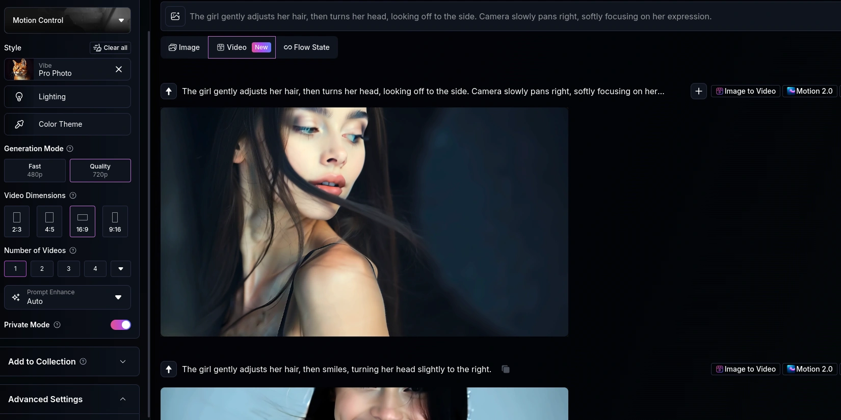 Интерфейс генератора видео в Leonardo AI