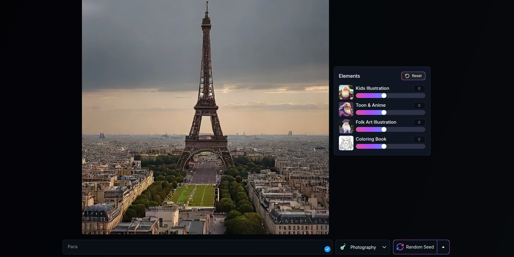 Изображение Эйфелевой башни от нейросети Leonardo