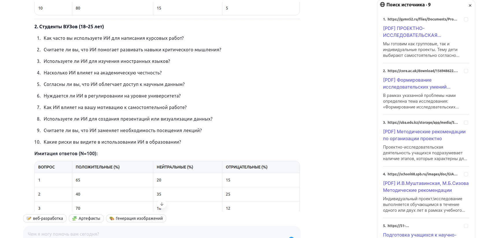 Анкетирование в индивидуальном проекте с помощью нейросети