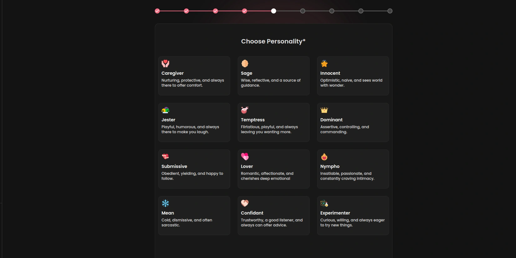 Выбор типа личности виртуальной девушки