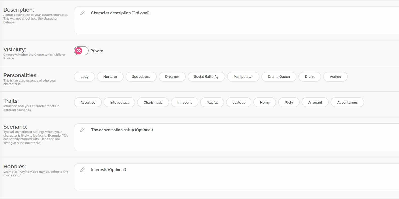 Настройка личности виртуальной девушки
