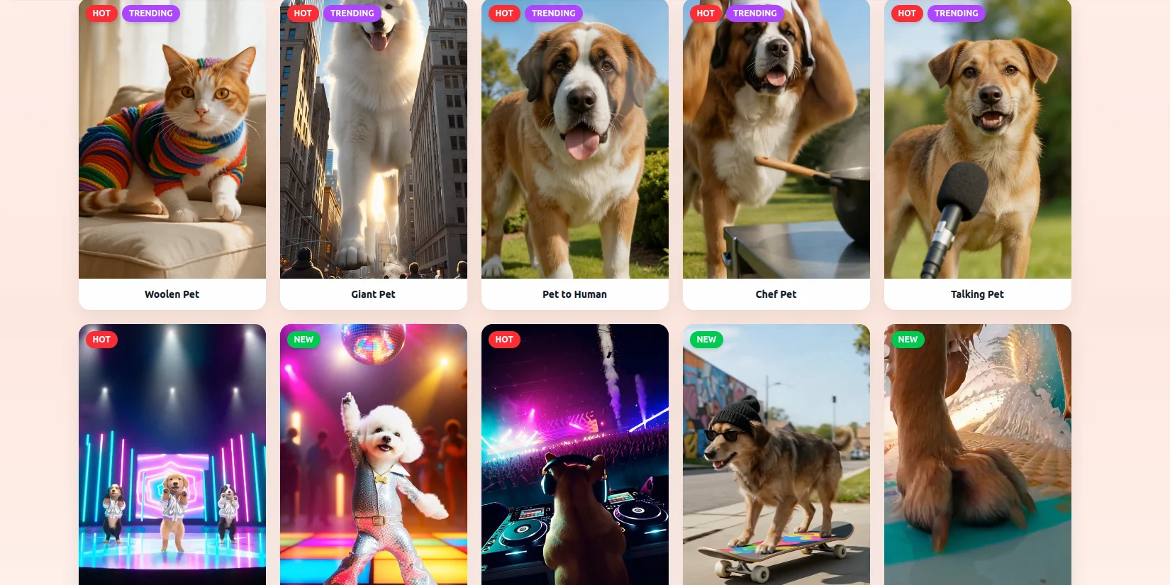 Скриншот ИИ-сервиса AI Pet Video