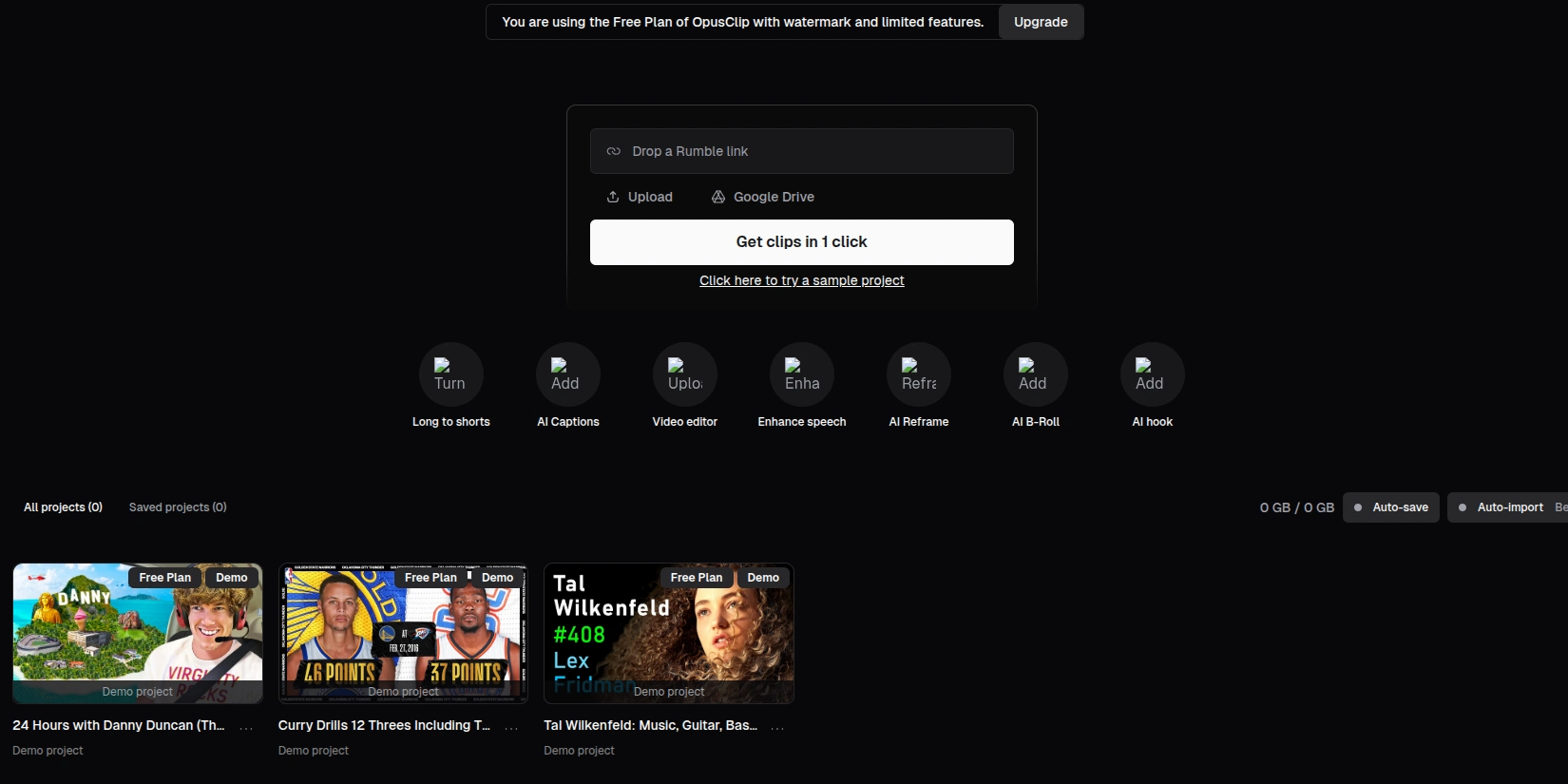 Скриншот ИИ-сервиса OpusClip