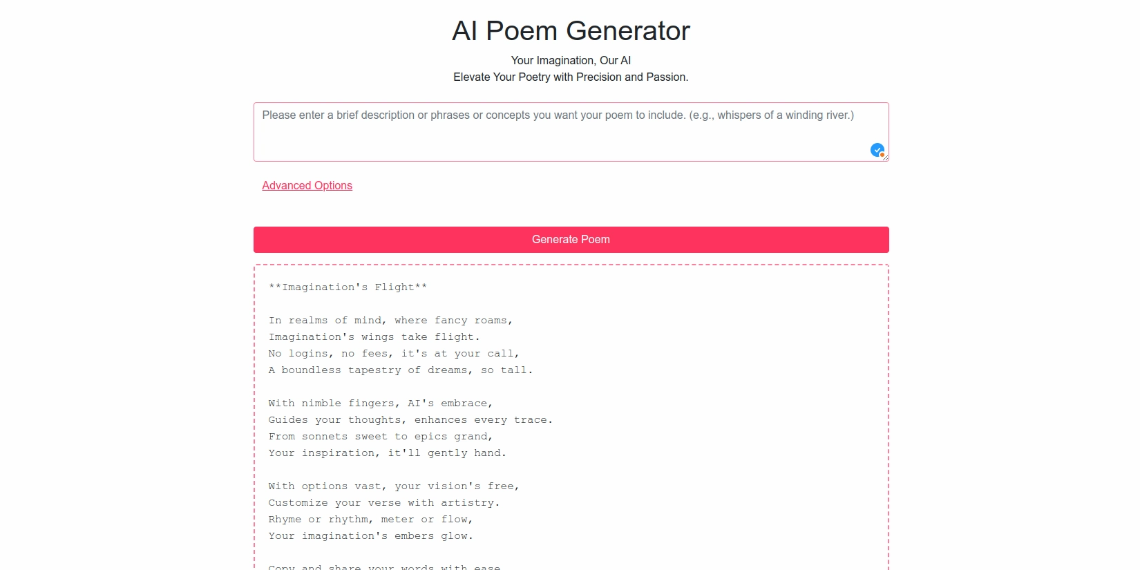 Скриншот ИИ-сервиса Poem AI