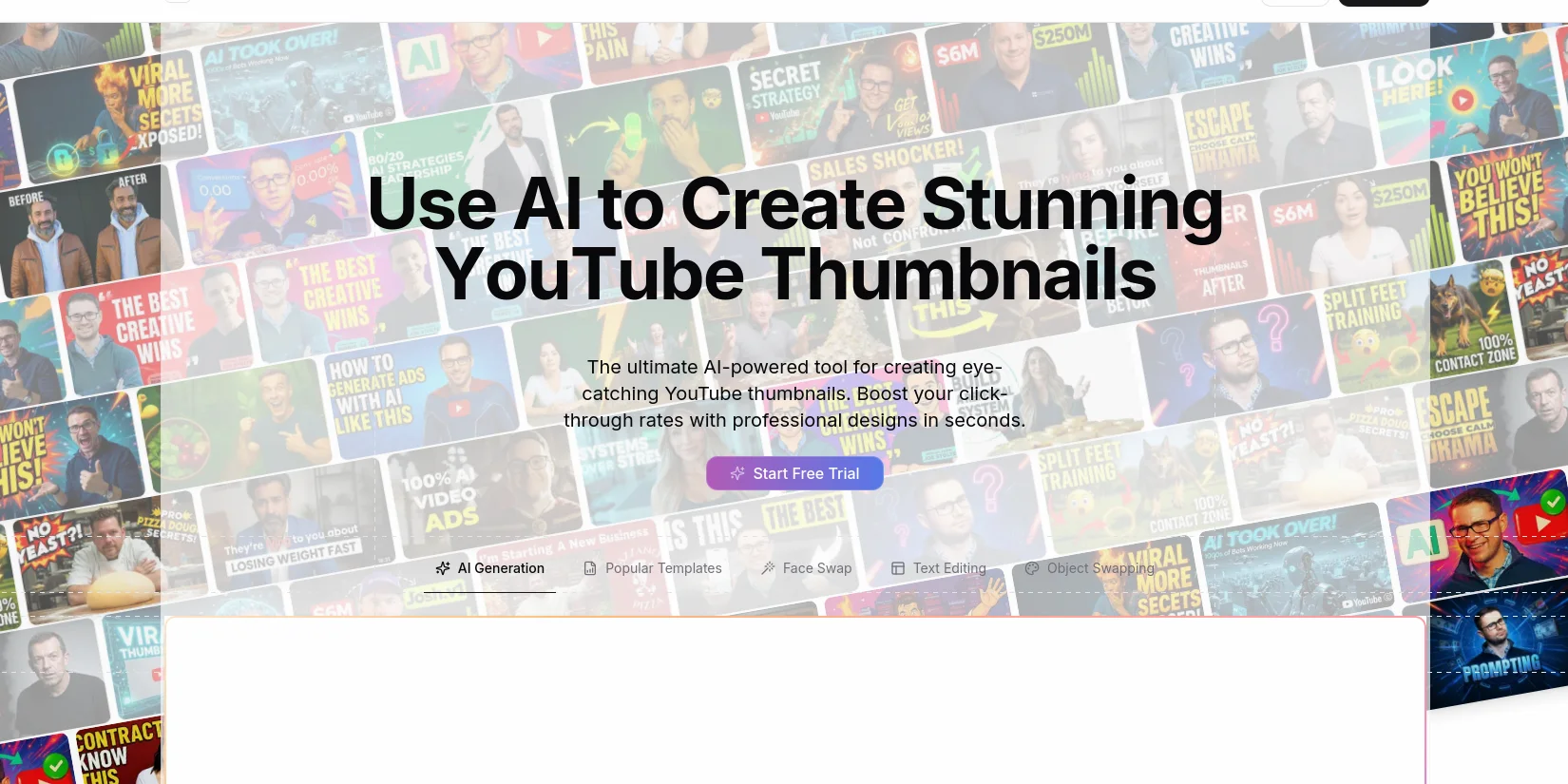 Скриншот ИИ-сервиса AI Thumbnail Creator