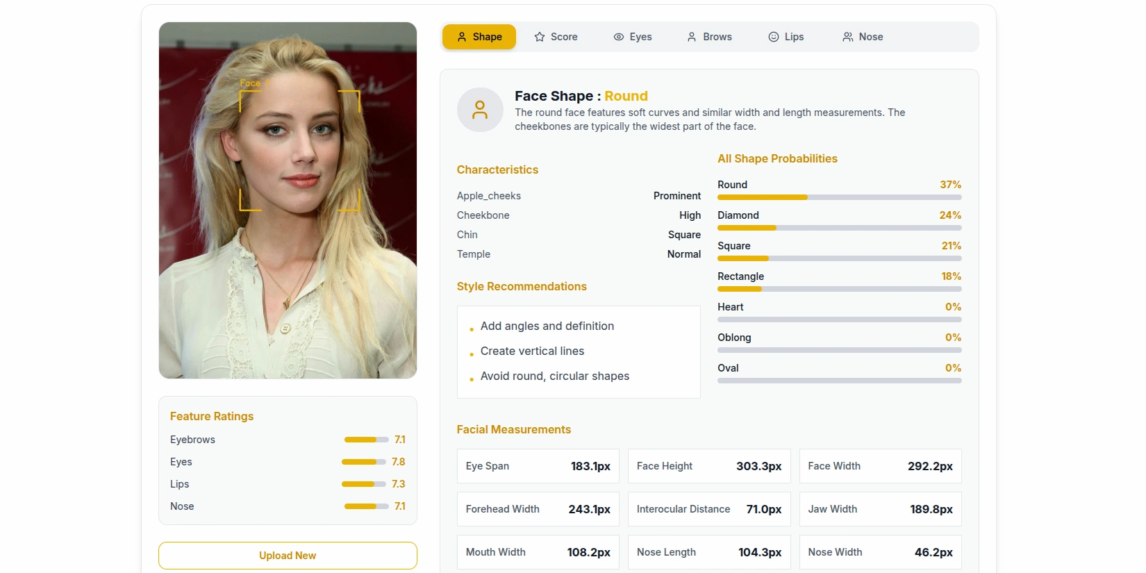 Нейросеть определяет форму лица
