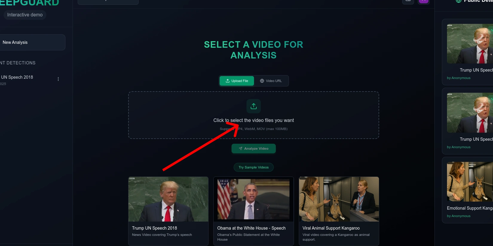 Загрузка видео в DeepGuard AI
