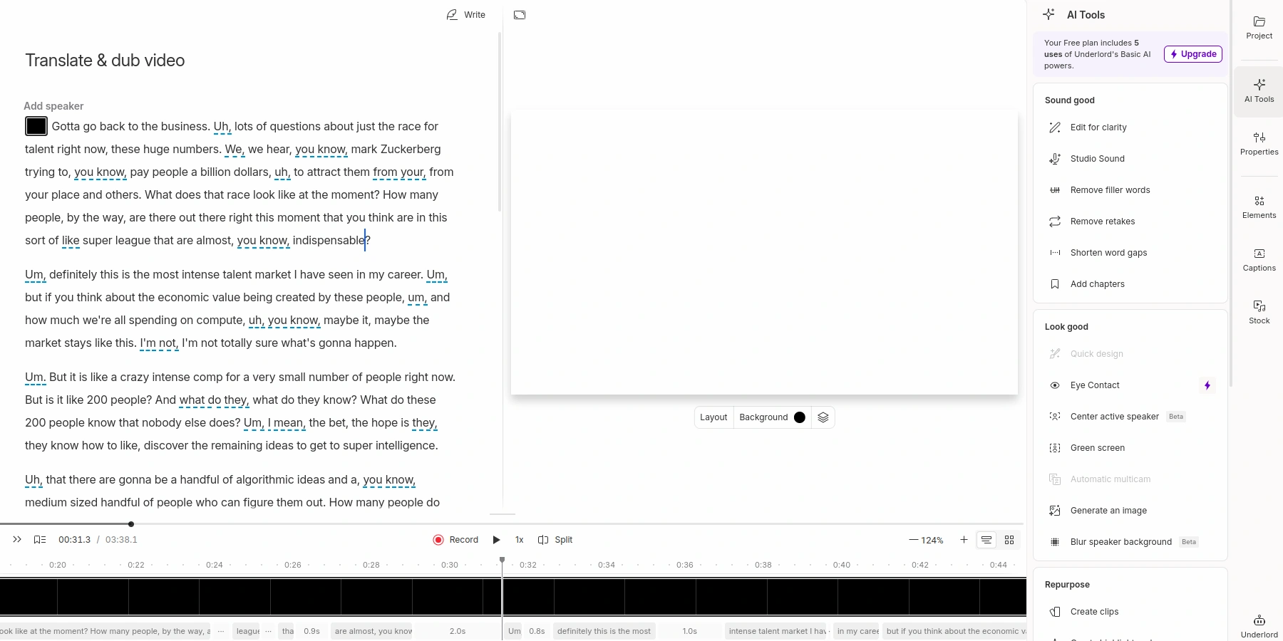 Расшифровка видео с помощью нейросети Descript AI