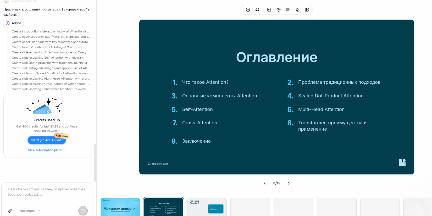 Оглавление презентации, созданное нейросетью
