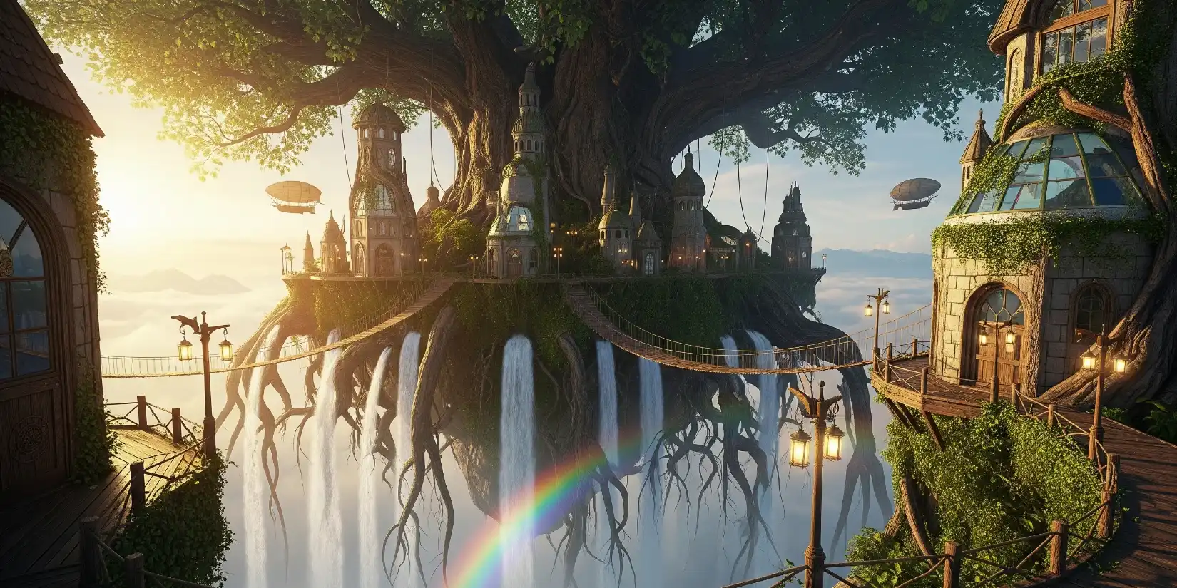Город на дереве, сгенерированный с помощью нейросети Imagen 4