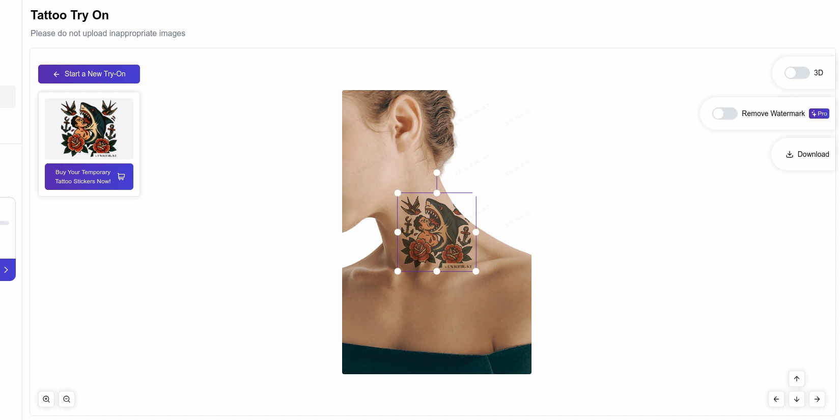 Виртуальная примерка татуировки в Inker AI
