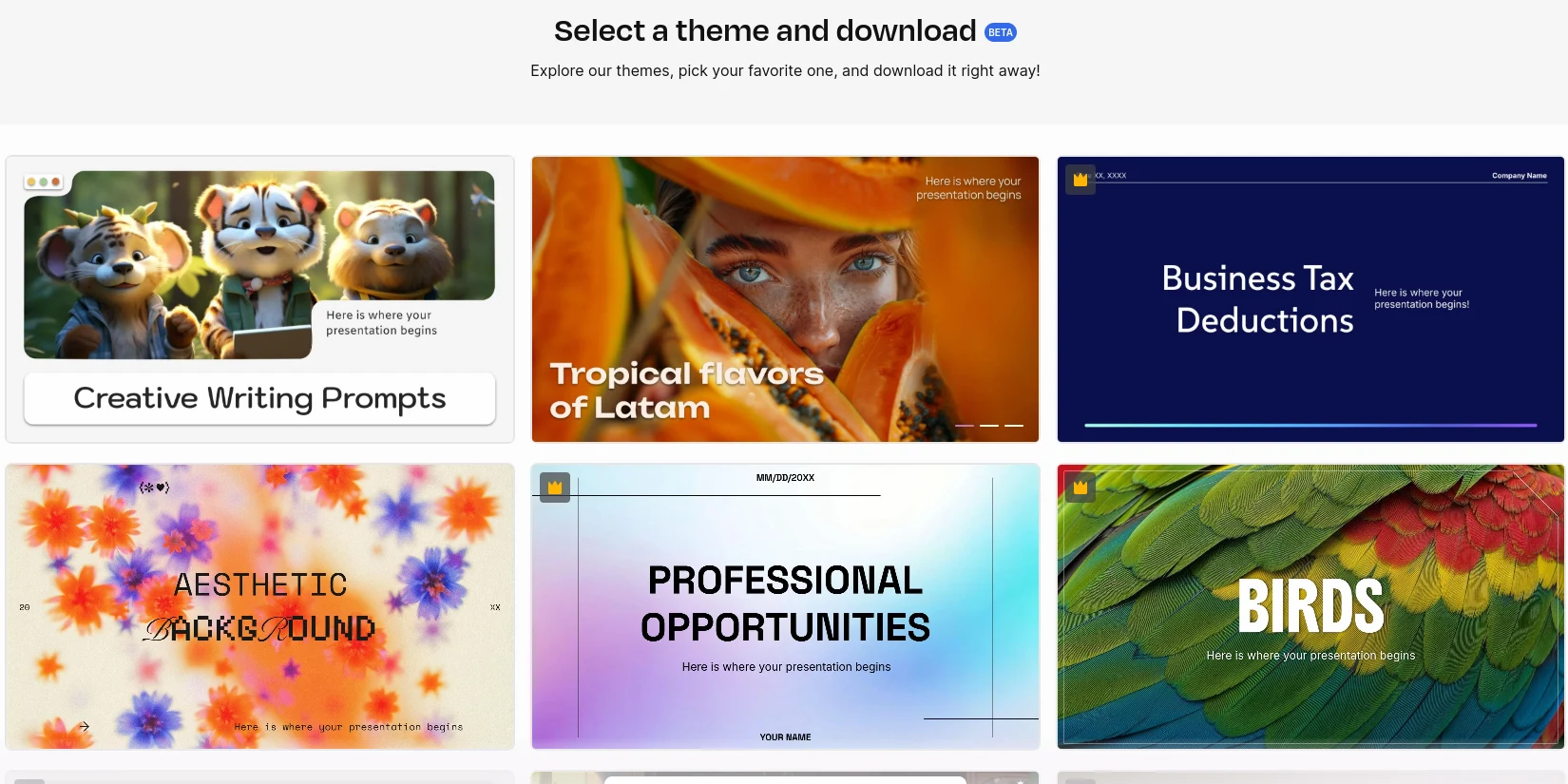 Выбор шаблона презентации в Slidesgo