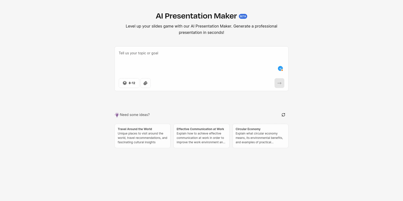 Страница ввода темы презентации в Slidesgo