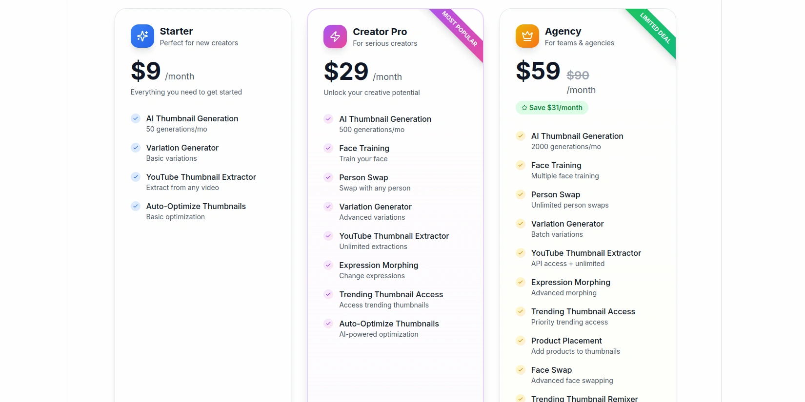 Тарифы AI Thumbnail Generator