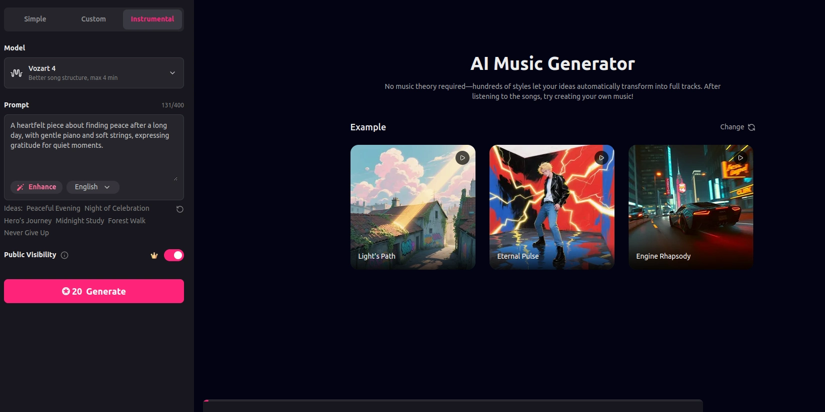 Генерация музыки с помощью Vozart AI