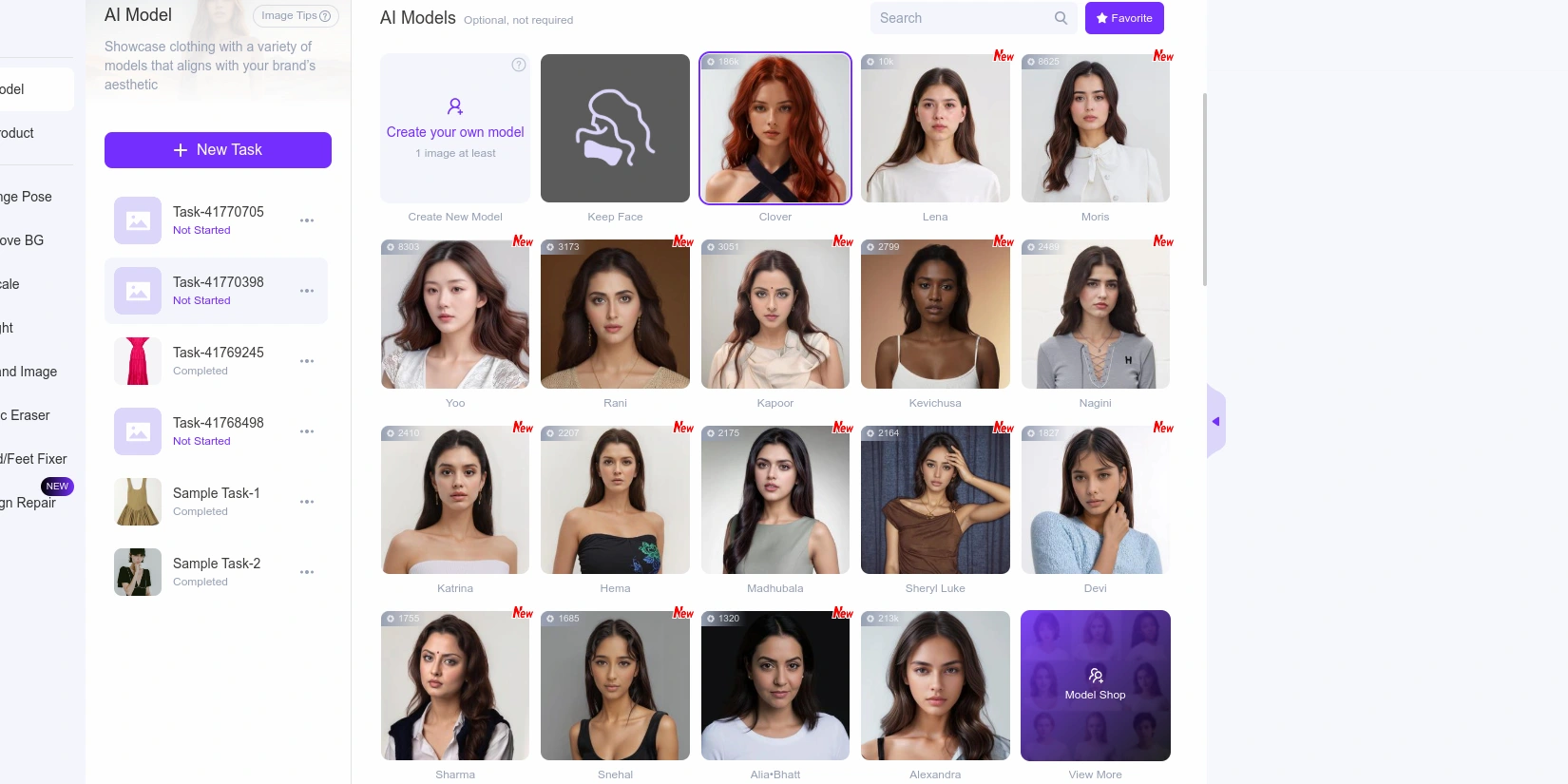 Выбор виртуальной модели для примерки одежды в WeShop AI