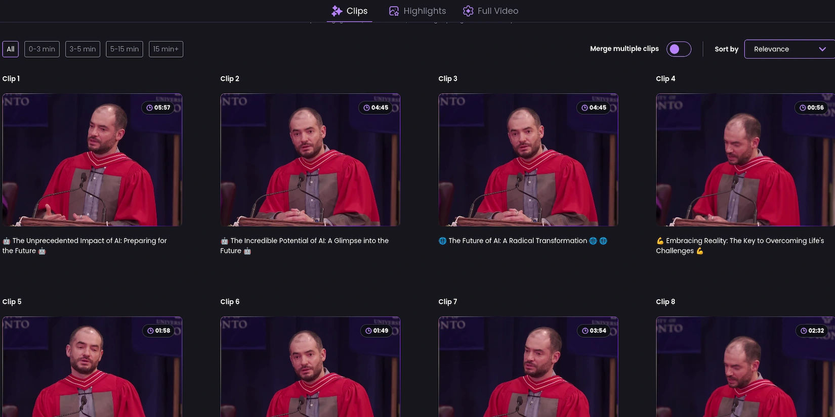 Нейросеть Wisecut нарезала видео на Shorts