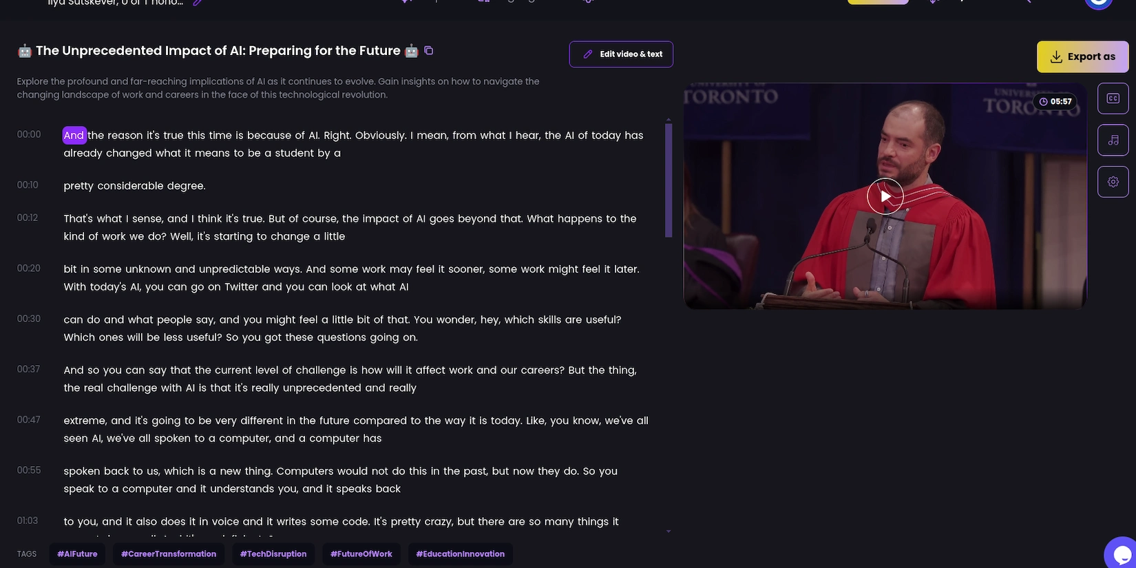 Редактирование клипов с помощью текста в Wisecut
